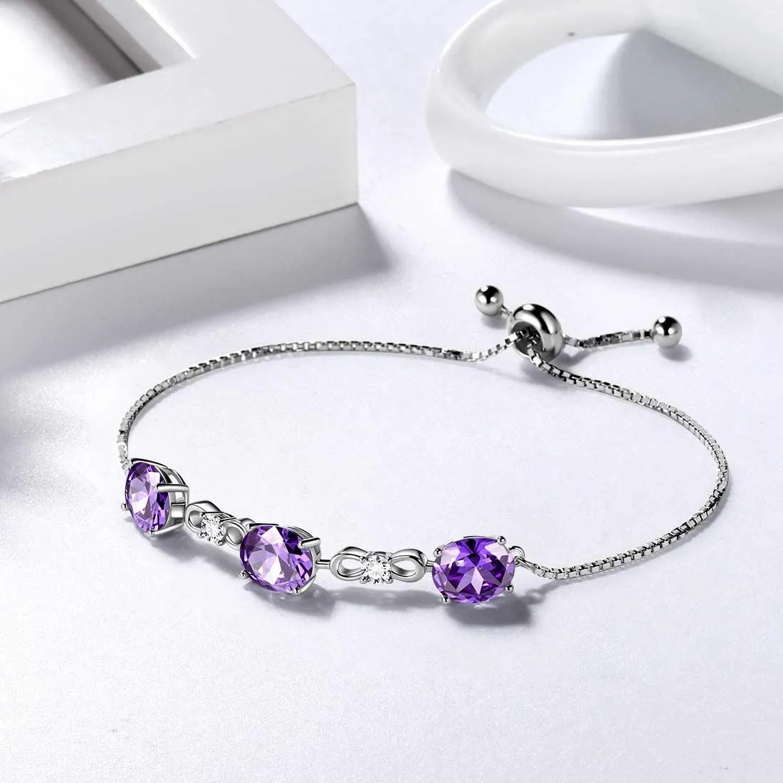 Tokyo Mart Round Birthstone February Amethyst Bracelet Women Girls Jewelry Birthday Gift Sterling Silver