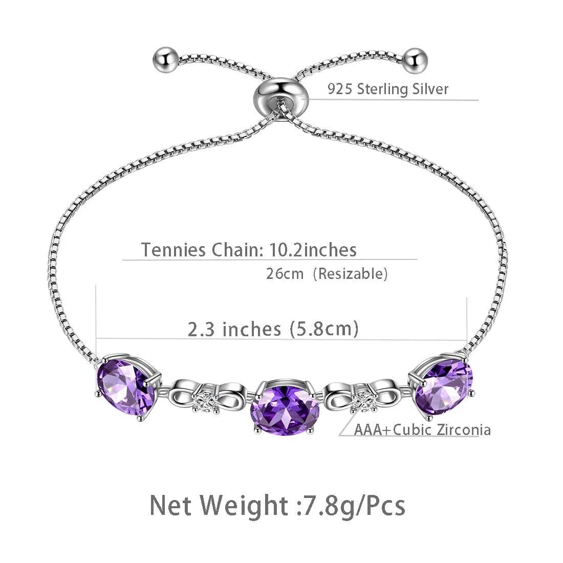 Tokyo Mart Round Birthstone February Amethyst Bracelet Women Girls Jewelry Birthday Gift Sterling Silver