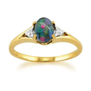 Triole Opal & Diamant Ring in 9ct Gelb Gold