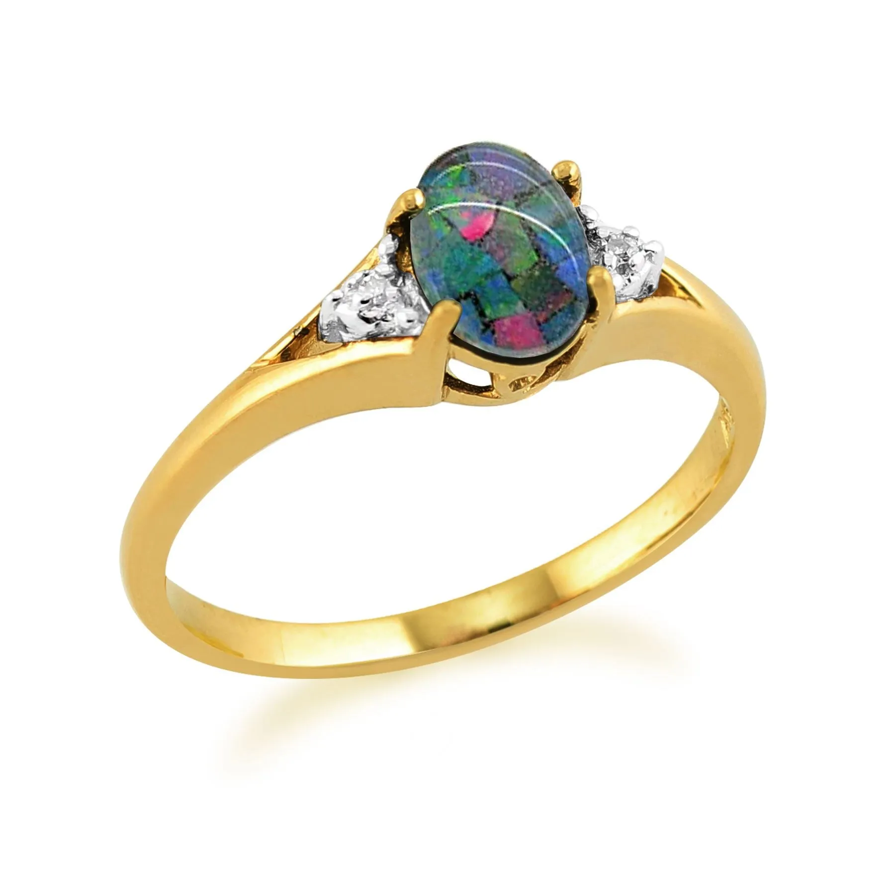 Triole Opal & Diamant Ring in 9ct Gelb Gold