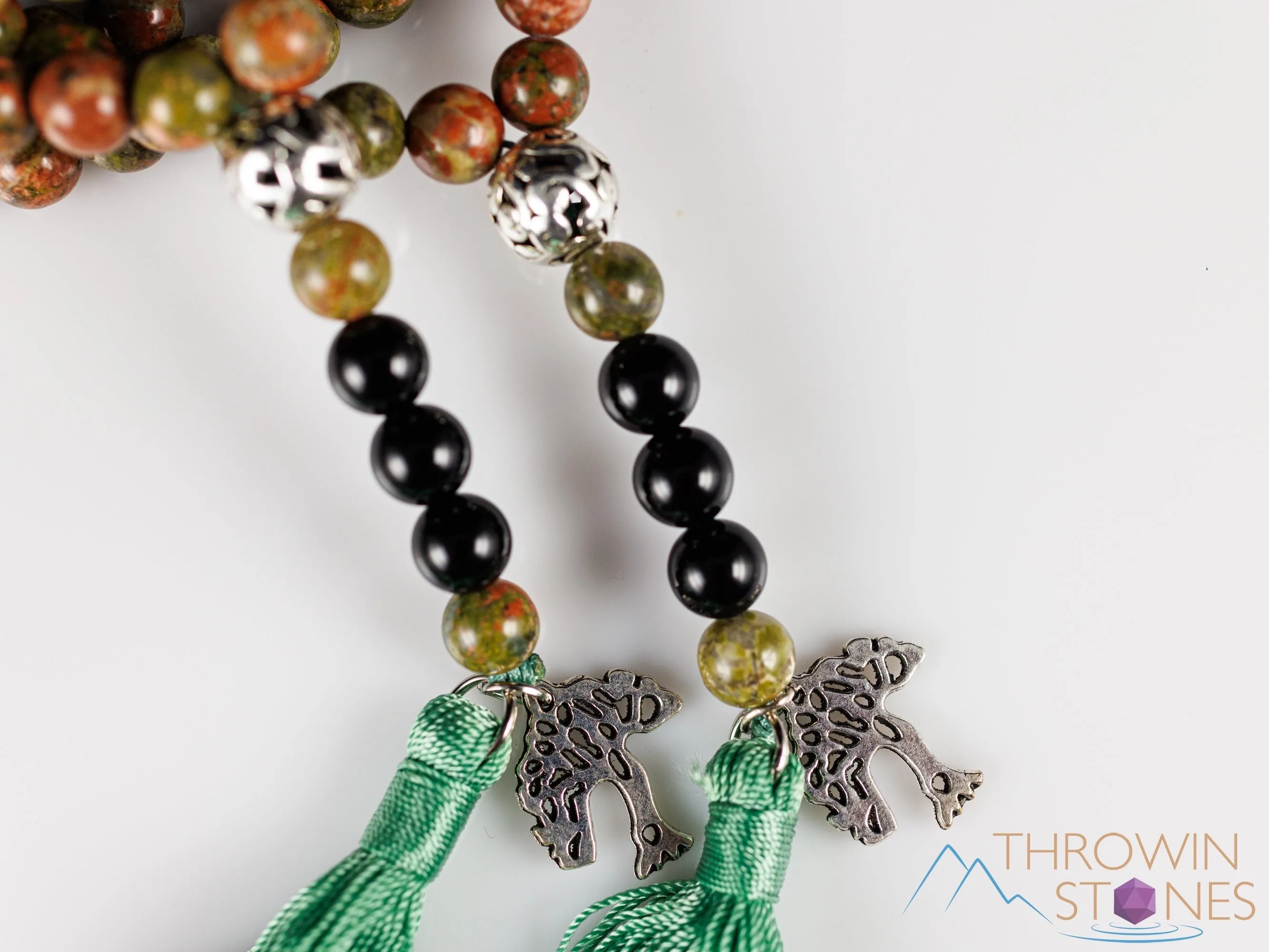 UNAKITE & BLACK ONYX Crystal Necklace, Mala - Beaded Necklace, Handmade Jewelry, Healing Crystals and Stones, E0980