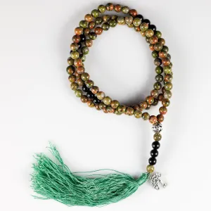 UNAKITE & BLACK ONYX Crystal Necklace, Mala - Beaded Necklace, Handmade Jewelry, Healing Crystals and Stones, E0980