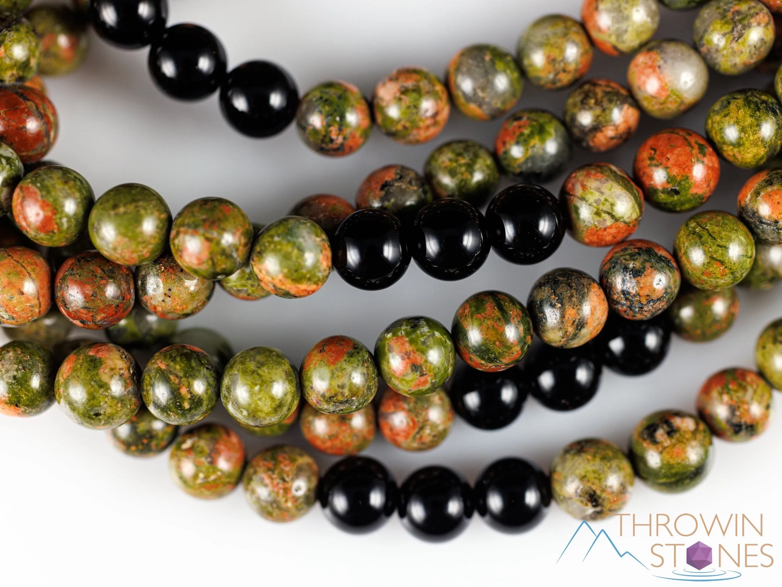 UNAKITE & BLACK ONYX Crystal Necklace, Mala - Beaded Necklace, Handmade Jewelry, Healing Crystals and Stones, E0980