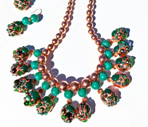 Vintage Copper   Green Beads Amazing Necklace Gay Isber one of a kind USA Made 1 of 1