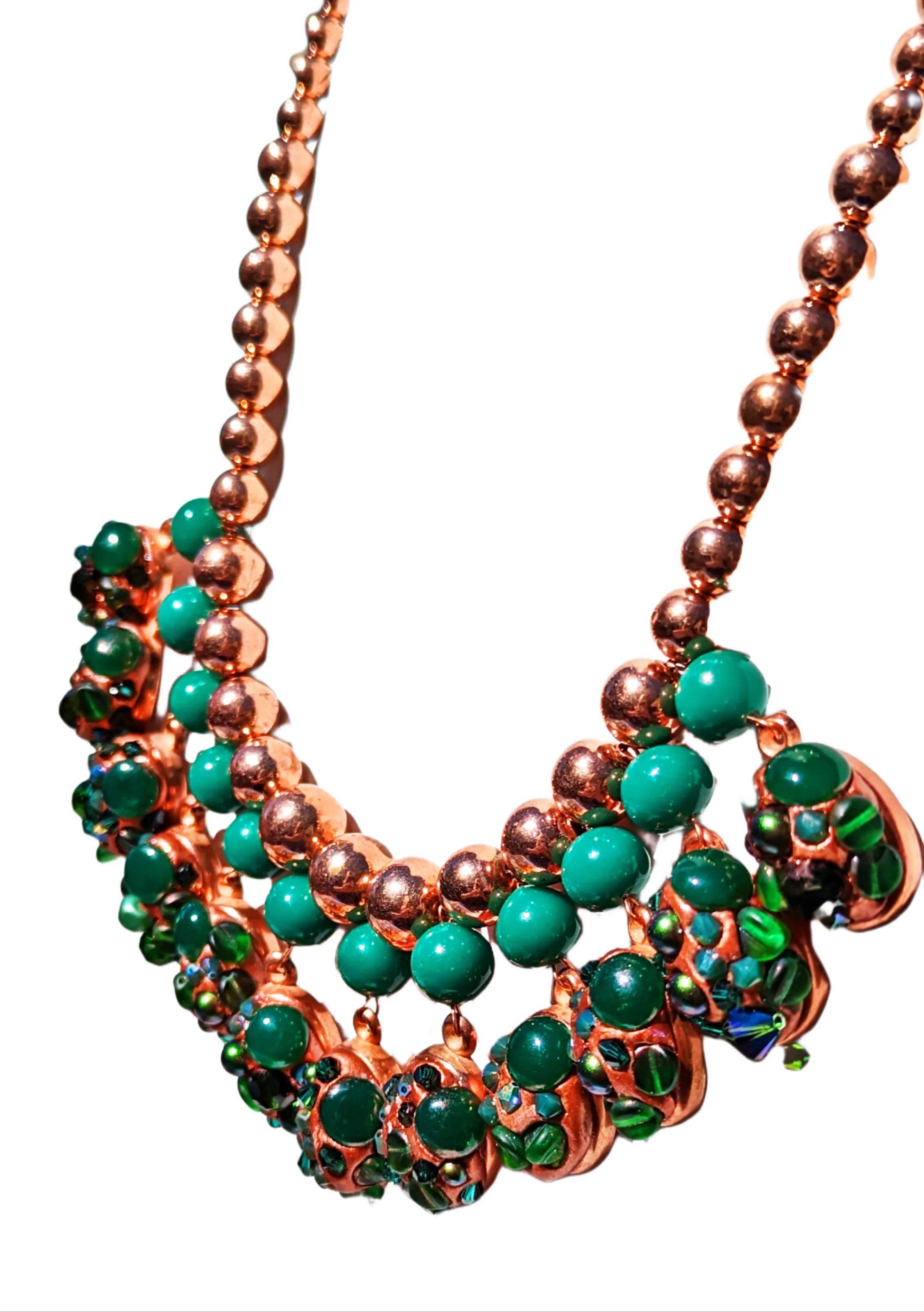 Vintage Copper   Green Beads Amazing Necklace Gay Isber one of a kind USA Made 1 of 1