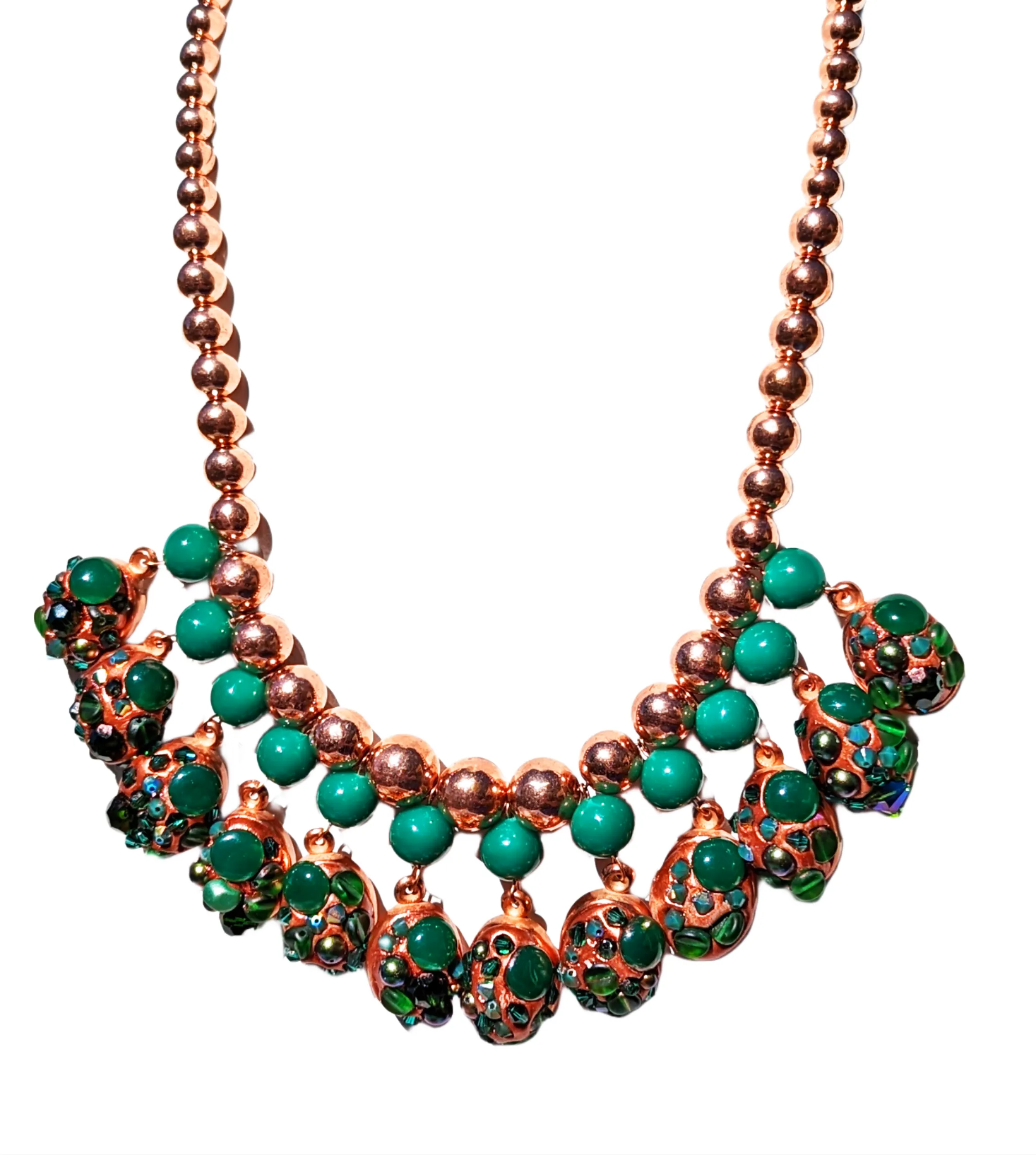 Vintage Copper   Green Beads Amazing Necklace Gay Isber one of a kind USA Made 1 of 1