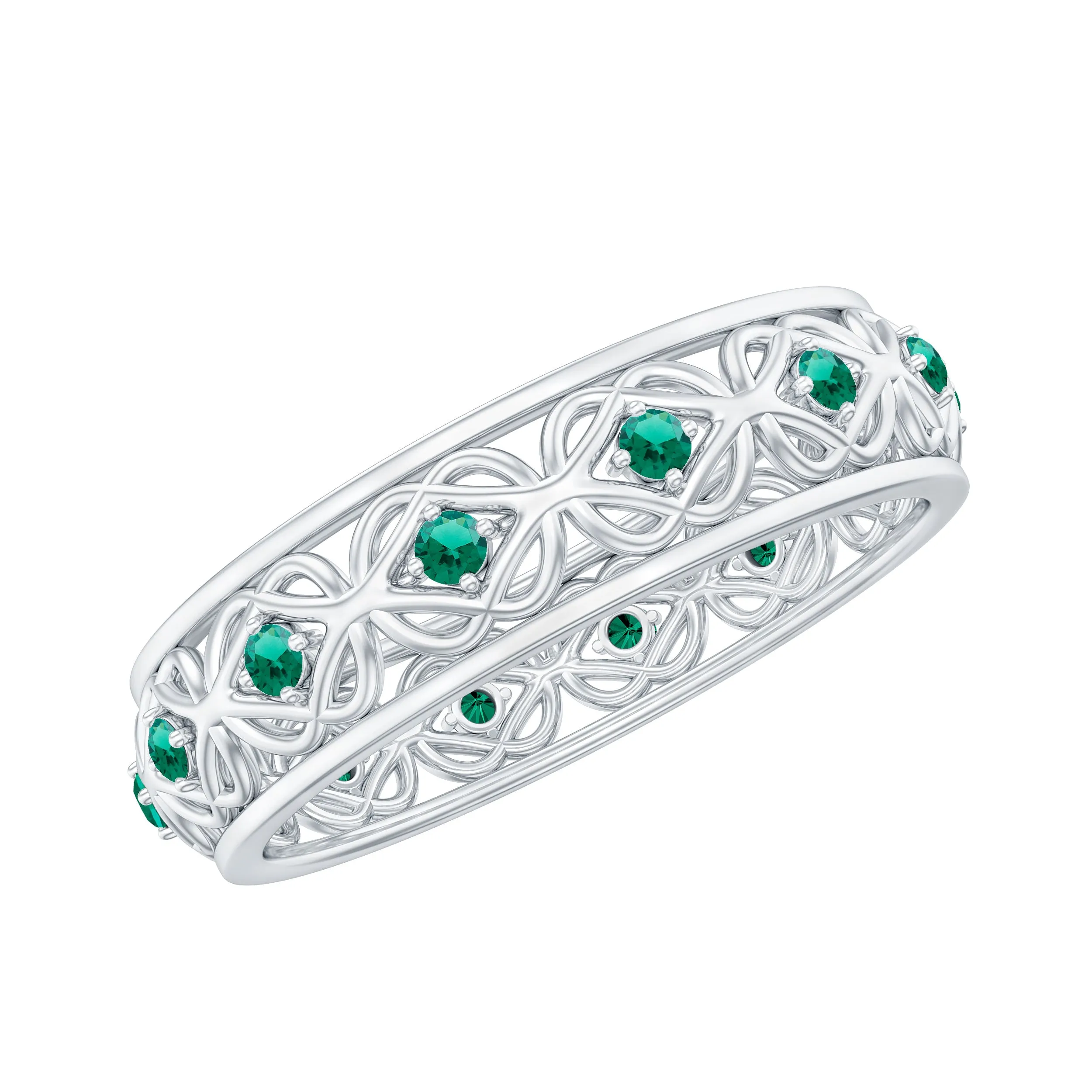 Vintage Inspired Created Emerald Celtic Eternity Band Ring