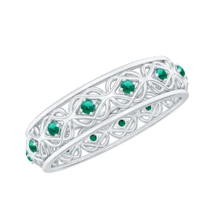 Vintage Inspired Created Emerald Celtic Eternity Band Ring