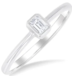 White Gold Petite Bezel Set Emerald Cut Diamond Fashion Rings