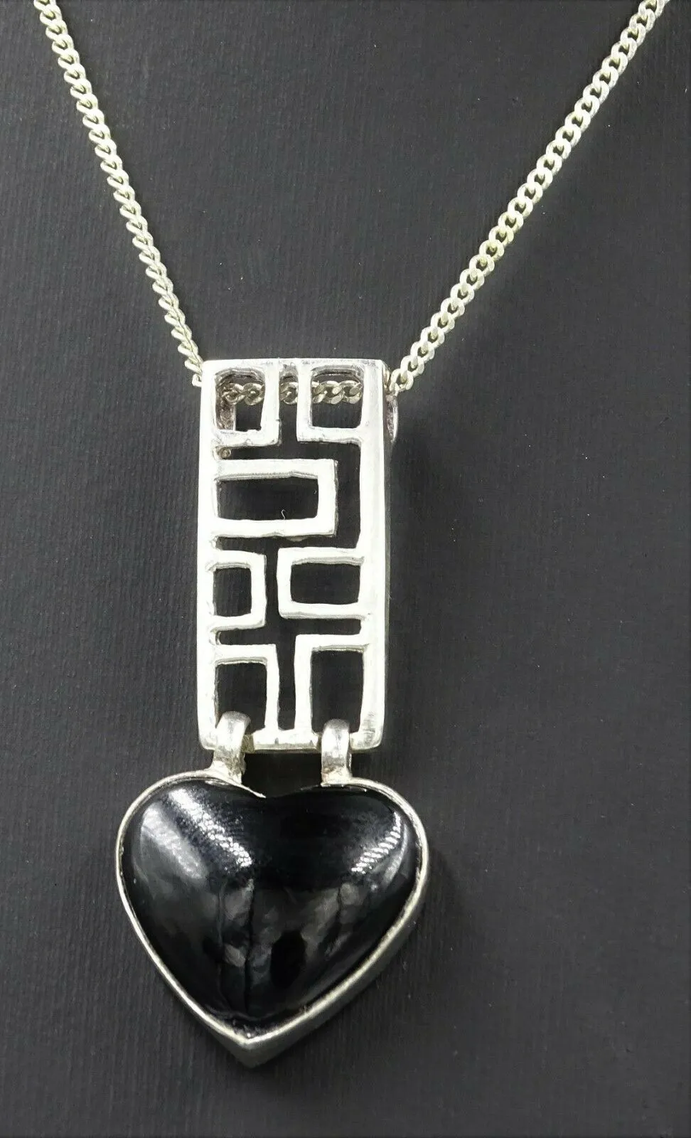 Womens Necklace Sterling Silver 925 Onyx Heart Gemstone Pendant Fine Jewellery