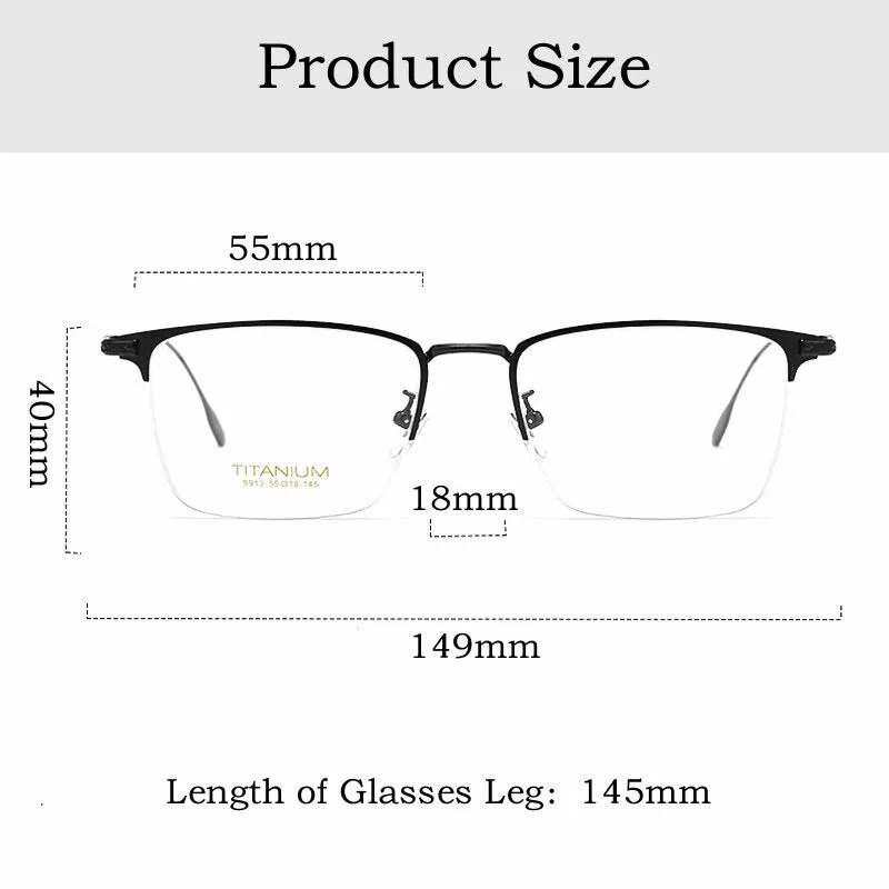 Yimaruili Men's Semi Rim Big Square Titanium Eyeglasses 9913sf