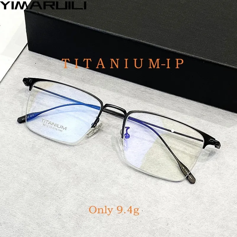 Yimaruili Men's Semi Rim Big Square Titanium Eyeglasses 9913sf